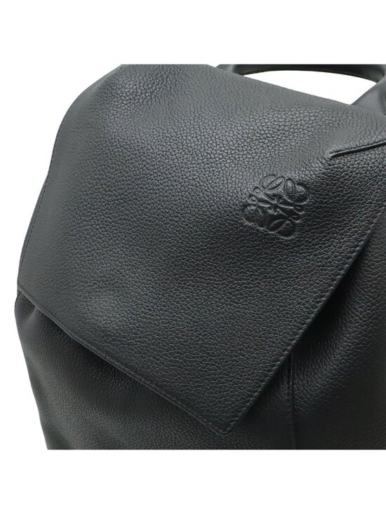 Loewe Drawstring Backpack Anagram Calfskin Leather Black Silver